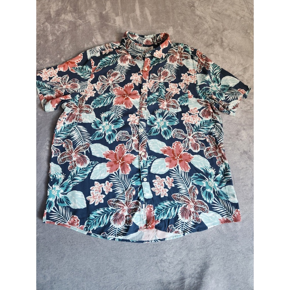 New Original Penguin Hawaiian shirt men's size XL blue floral Aloha Viscose NWT